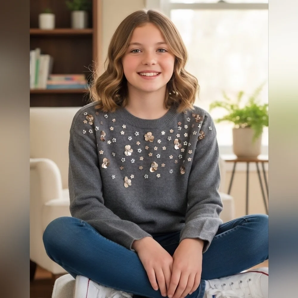 GAP Gray Kids Sweater with Floral Accents